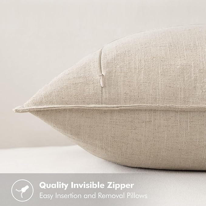 MIULEE Decorative Linen Pillow Covers 20x20 Inch Natural Beige | Boho - Image 3