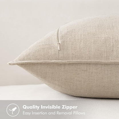 MIULEE Decorative Linen Pillow Covers 20x20 Inch Natural Beige | Boho - Image 3