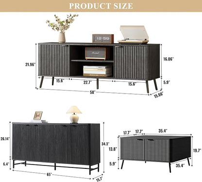 Fatmok Fluted Furniture Collection – 65" Buffet Cabinet, Mid Century Modern - Image 2