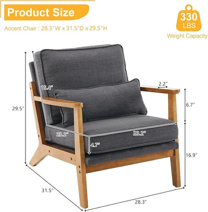 Karl home Accent Chair Wide Armrest Mid-Century Lounge Chair Linen Fabric - Image 2