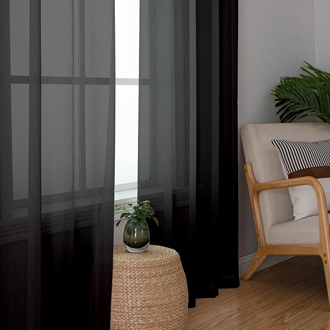 Simplebrand Black Sheer Curtains 72 Inches Long 2 Panels - Image 4