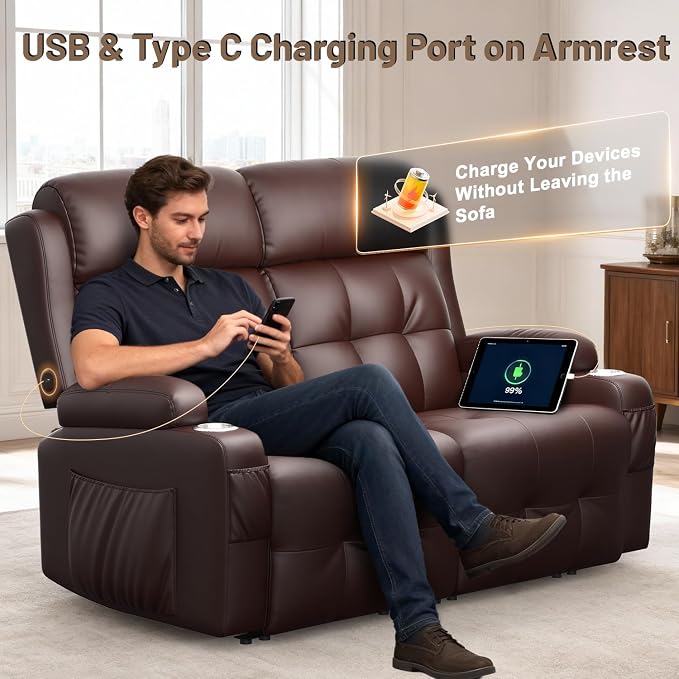 Reclining Loveseat, 55.1" RV PU Leather Wall Hugger Recliner Love Seats Sofa - Image 9