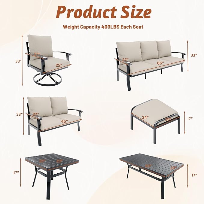 HOMREST Patio Furniture Sets 4 PCS Outdoor Metal Conversation Sets, 360 Degree - Image 6