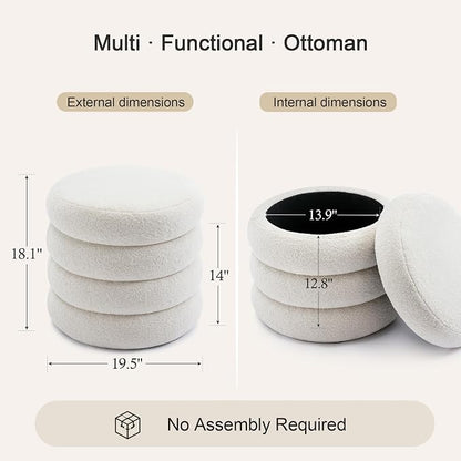Flouki 19.5" Storage Ottoman Round, Vanity Stools - Image 2
