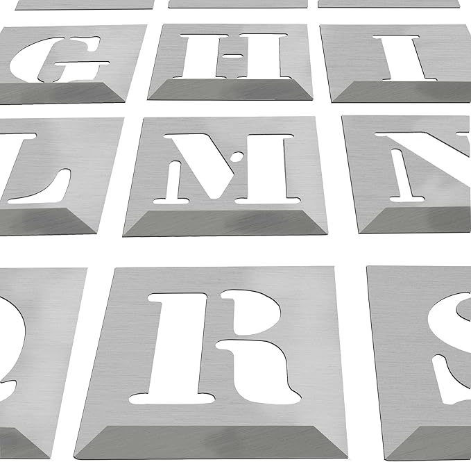 HAUTMEC Vintage Aluminum Letters Stencils, A to Z Aluminum Stencils & Holder, 2-1/2"(60mm) Letters, Shop Stencil, Advertising Stencilling, Craft-Printing, Reusable HT0244-ST