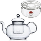 CnGlass 33.8oz Glass Teapot with Removable Infuser,Stovetop Safe Tea Kettle with Glass Tea Warmer 5.3 in/13.5cm Diameter