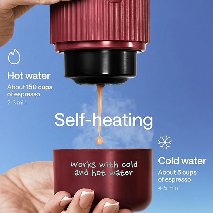 Portable Espresso Maker for Travel - Coffee Maker 5 Cup with Cold Water, 150 Cup with Preheated Water - Expresso Coffee Machine for Grounds, DG & NS Capsule - Automatic Espresso Machine, Type-C Charge