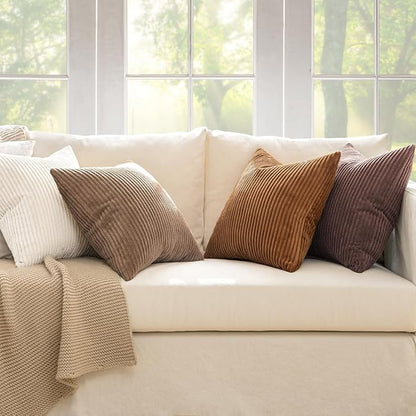 MIULEE Fall Corduroy Decorative Throw Pillow Covers Brown Series 24x24 | Set of - Image 5
