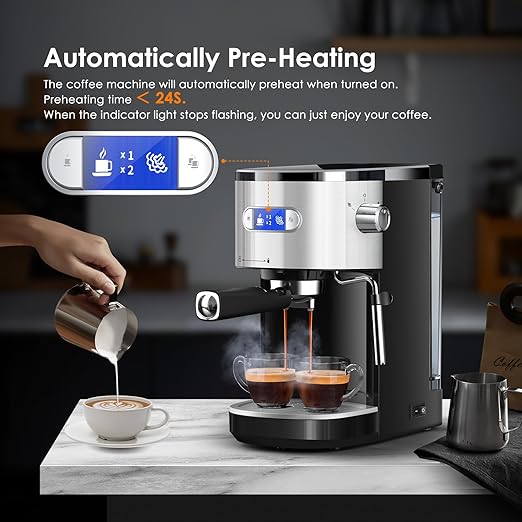COWSAR Espresso Machine 20 Bar, Compact Espresso Maker with Milk Frother Steam Wand, Expresso Coffee Machines with 45 OZ Removable Water Tank for Cappuccino, Latte, Home
