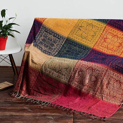 Bohemian Throw Blanket Hippie Chenille Jacquard Tassels Soft Chair Cover - Image 6