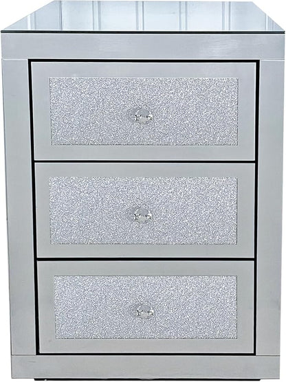 3-Drawer Mirrored Nightstand Bedside Table, Modern Mirrored End Side Table - Image 6
