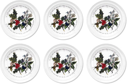 Portmeirion Holly and Ivy 7.25" Bread & Butter Plate (Set of 6) - Earthenware Plates, Holly Motif - Festive Holiday Tableware, Serving Tea, Snacks, Desserts - Microwave, Oven, Freezer, Dishwasher Safe