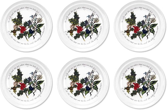 Portmeirion Holly and Ivy 7.25" Bread & Butter Plate (Set of 6) - Earthenware Plates, Holly Motif - Festive Holiday Tableware, Serving Tea, Snacks, Desserts - Microwave, Oven, Freezer, Dishwasher Safe