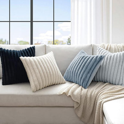 MIULEE Faux Fur Plush Decorative Throw Pillow Covers 16x16, Soft Coastal Modern - Image 2