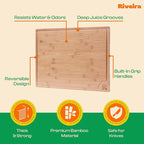 Riveira Brown Bamboo Wood Cutting Board – Gourmet Bamboo Grandeur: 24 x 18 Wooden Cutting Board – Wooden Cutting Boards For Kitchen Decorative – Innovative Juice Grooves Wooden Chopping Board