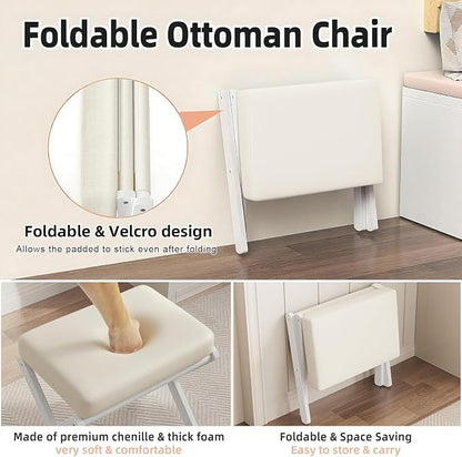 BAMBOOHOMIE Foldable Foot Stool Ottoman, Modern Foot Rest - Image 4