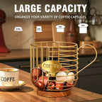 Coffee Pod Holder,Bar Accessories - Espresso Pod Holder - Large Capacity Black Wire Coffee Basket With Wooden Base