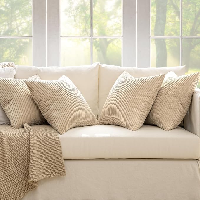 MIULEE Soft Corduroy Decorative Throw Pillow Covers Beige 20x20 | Set of 4 - Image 5