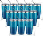 COMOOO 20oz Tumbler with Straw Stainless Steel Insulated Coffee Tumbler Cups Double Wall Vacuum Travel Coffee Mug with Splash Proof Sliding Lid for Hot Cold Drinks (Dark Night, 12 Pack)