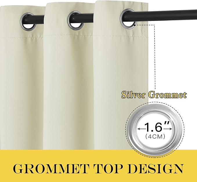 NICETOWN Room Darkening Beige Curtain 54 inches Long, Thermal Insulated Solid - Image 3