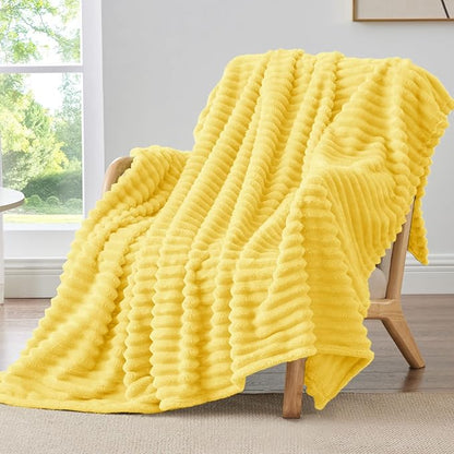 BEDELITE Ribbed Twin Blanket for Couch & Bed, Custard Yellow, Warm Yet by BEDELITE