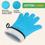 GEEKHOM BBQ Gloves Heat Resistant Oven Mitts - Silicone Grilling Gloves with 13.7" Arm Protection - Waterproof Pot Holder Non-Slip for Men & Women, Kitchen Outdoor Cooking, Baking, Camping, Blue
