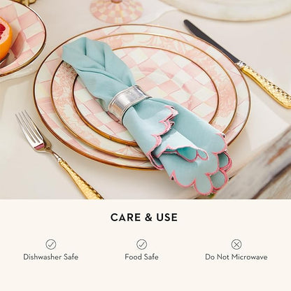 MACKENZIE-CHILDS Enamel Salad and Dessert Plate, Small Plate for Appetizers or Desserts, 8 Inches, Pink-and-White Rosy Check