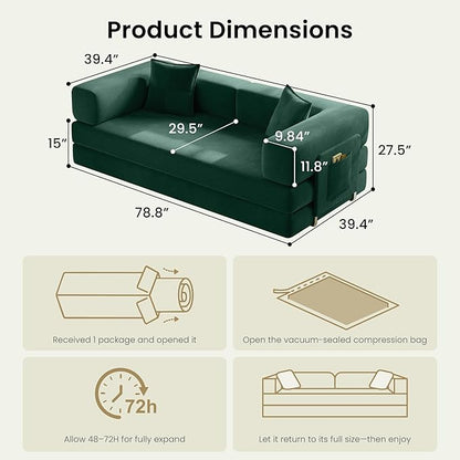 78.8" Convertible Sofa Bed, Corduroy Futon Couch - Image 2