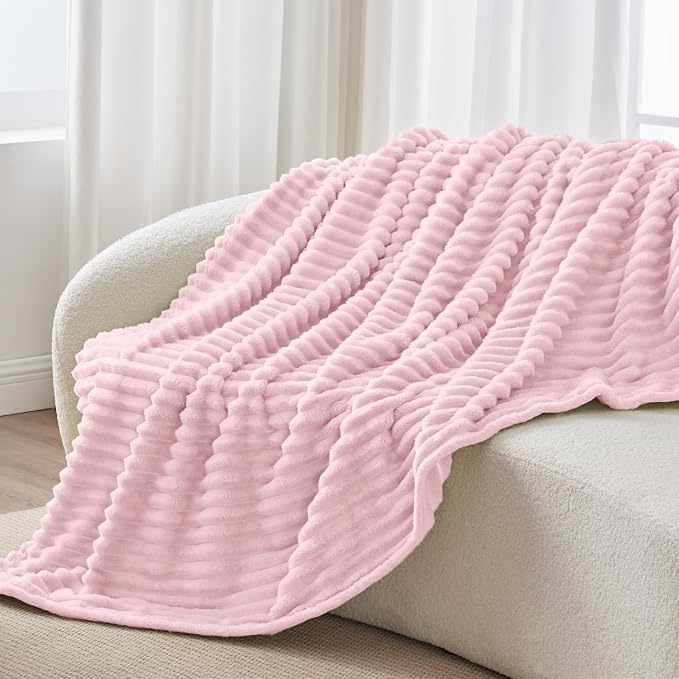 BEDELITE Striped Fleece Throw Blanket, Cherry Blossom, Soft Cozy, Lightweight - Image 8