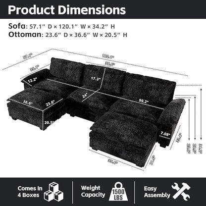 mestyl Modular Sectional Sofa Comfy Cloud Couch, U Shaped 3 Deep Seat Sofa Couch - Image 2