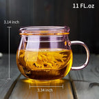 11oz Pink Glass Tea Cup with Infuser and Lid– Versatile and Elegant Gift for Women, Perfect for Loose Leaf Tea and Other Beverages