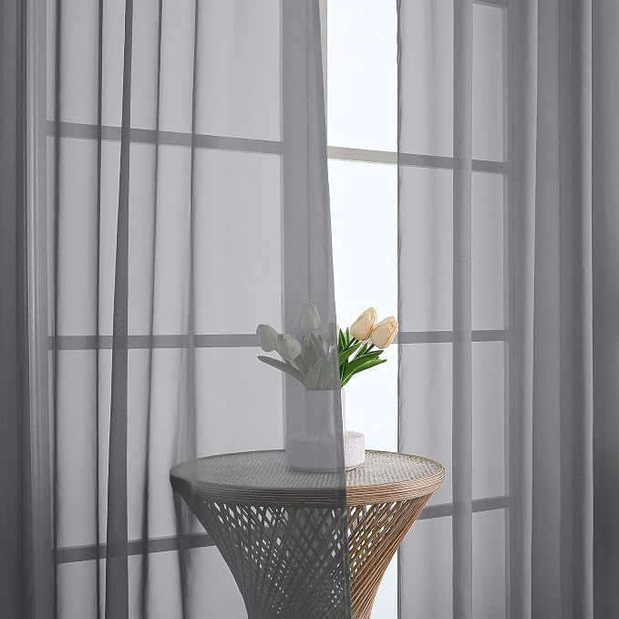 Chyhomenyc Charcoal Grey Sheer Curtains 90 Inches Long 2 Panels, Light - Image 9
