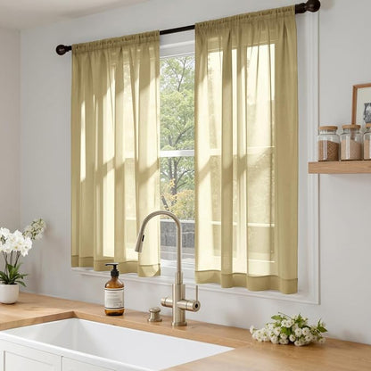 MIULEE Gold Sheer Curtains 63 Inches Long 4 Panels 42 x 63 Inches | Light - Image 2