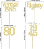 Gyufise 24Pcs 80th Birthday Cupcake Toppers Glitter Cheers to 80 Fabulous Eighty Vintage 1945 Cupcake Picks 80th Birthday Wedding Anniversary Party Cake Decorations Supplies Gold
