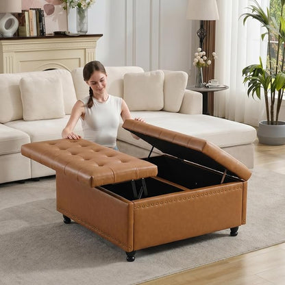 Tbfit Large Square Storage Ottoman Bench, Tufted Upholstered Coffee Table by TBfit
