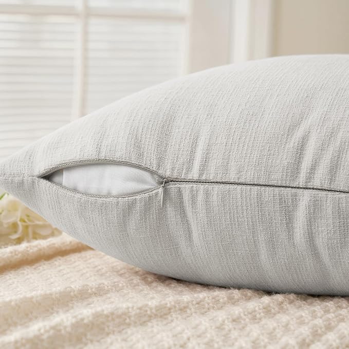 MIULEE Light Grey Chenille Couch Throw Pillow Covers, 18x18 | Set of 2 - Image 3