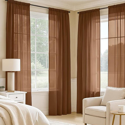 MIULEE Dark Brown Sheer Curtains 84 Inches Long 4 Panels 42 x 84 Inches | Light - Image 2
