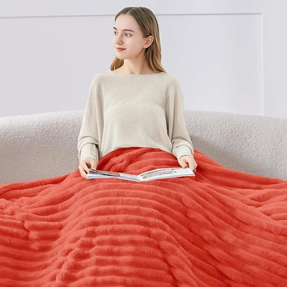 BEDELITE Striped Fleece Throw Blanket, Coral Red, Soft Cozy, Lightweight Warm - Image 3