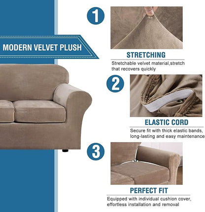 H.VERSAILTEX High Stretch Sofa Slipcover 4 Piece Cover Velvet Furniture - Image 3