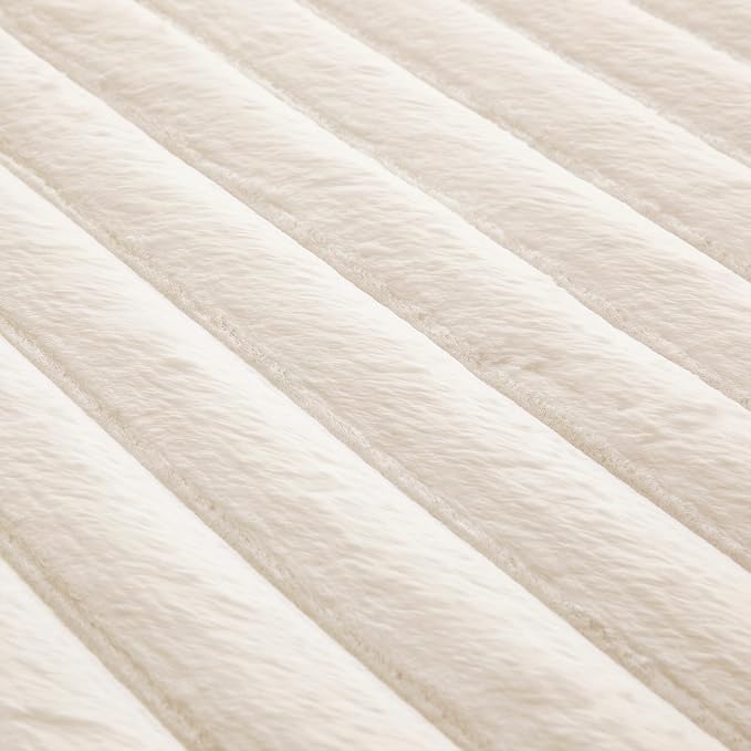 Creamy White Rabbit Striped Plush Rug 2'x3', Fluffy Faux Fur Shaggy Area Rug - Image 6