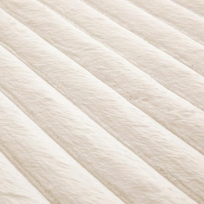 Creamy White Rabbit Striped Plush Rug 4'x6', Fluffy Faux Fur Shaggy Area Rug - Image 6