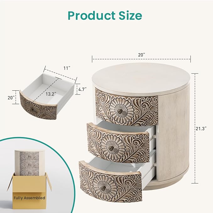 SUNBURY Round Night Stand Set of 2, Farmhouse Bedside Table, Farmhouse End Table - Image 3