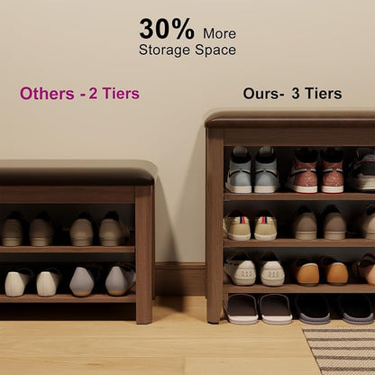 AQIMUELE Shoe Bench with Leather Cushion, 3 Tiers Shoe Storage Bench Height - Image 6