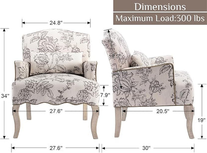Shunzhi Floral Accent Chairs Farmhouse Upholstered Armchair Linen Reading Chair - Image 2