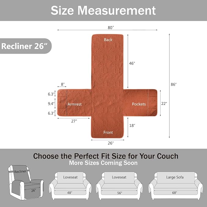 Orange Quilted TV Recliner Covers, Waterproof Medium Recliner Chair Covers - Image 7