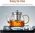 Glass Tea Pot with Stainless Steel Infuser and Lid (Octagonal), Clear Glass Teapot, Borosilicate Hydrochloric Glass Heat Resistant, Fine Glass Filter for Flower Tea, Tea Bags (27 oz / 800 ml)
