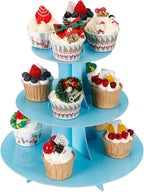 3-Tier Cupcake Stand, Cake Stand holder, Tiered DIY Cupcake Stand Tower for Dessert Table Displays, Birthday Theme Party Favors Decoration, Floral Tea Party, 12" W x 12.8" H, Light Blue