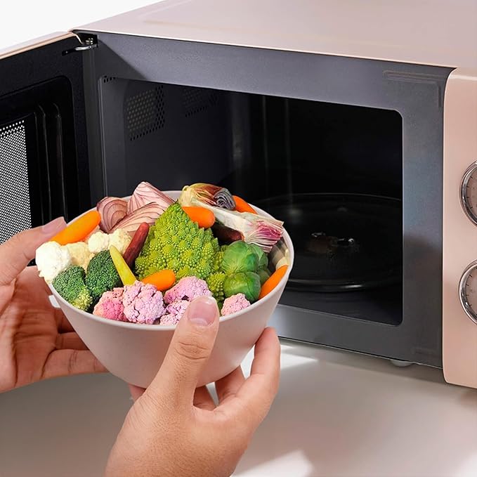 LIYH 48 Pcs Beige Plastic Wheat Straw Dinnerware Set - Reusable Plates and Bowls Sets,Unbreakable Plates Dishes Bowl Cup Outdoor Camper Dish Set for 12