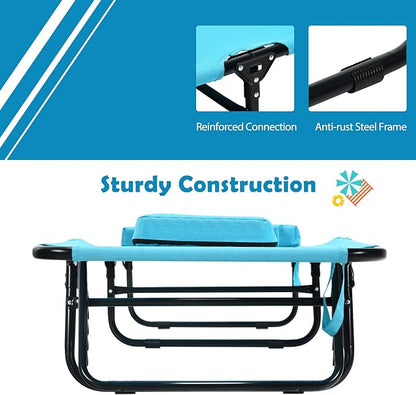 Folding Beach Lounge Chair w/ 5 Adjutable Backrest & Padded Pillow, Sunbathing - Image 8