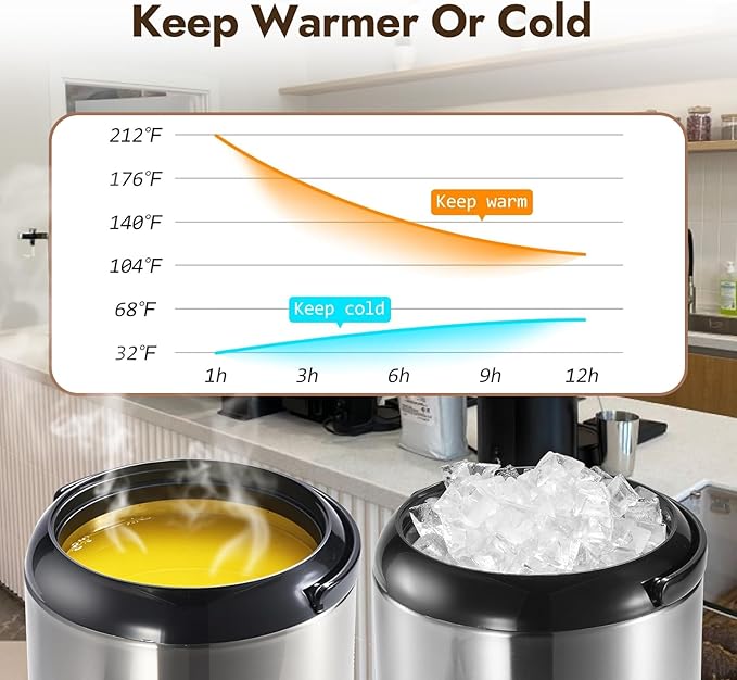 Insulated Beverage Dispenser, Thermal Hot Beverage Dispenser, Stainless Steel Hot Beverage Dispense, Hot Coffee Dispenser with Spigot for Coffee Hot tea,Cold Milk,Water,Juice 6L (Non-electric)
